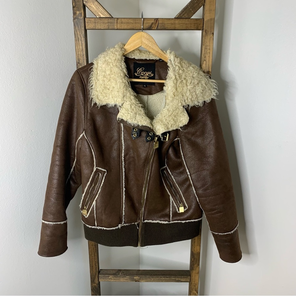 Coogi Australia Faux Fur Shearling Moto Jacket Size XL